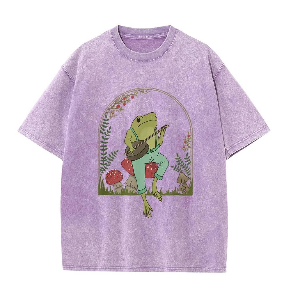 Cottagecore Aesthetic Frog Playing Banjo on Mushroom Cute T-Shirt Men's Fashion Man Clothes Luxury Brand 4xl Graphic T Shirt