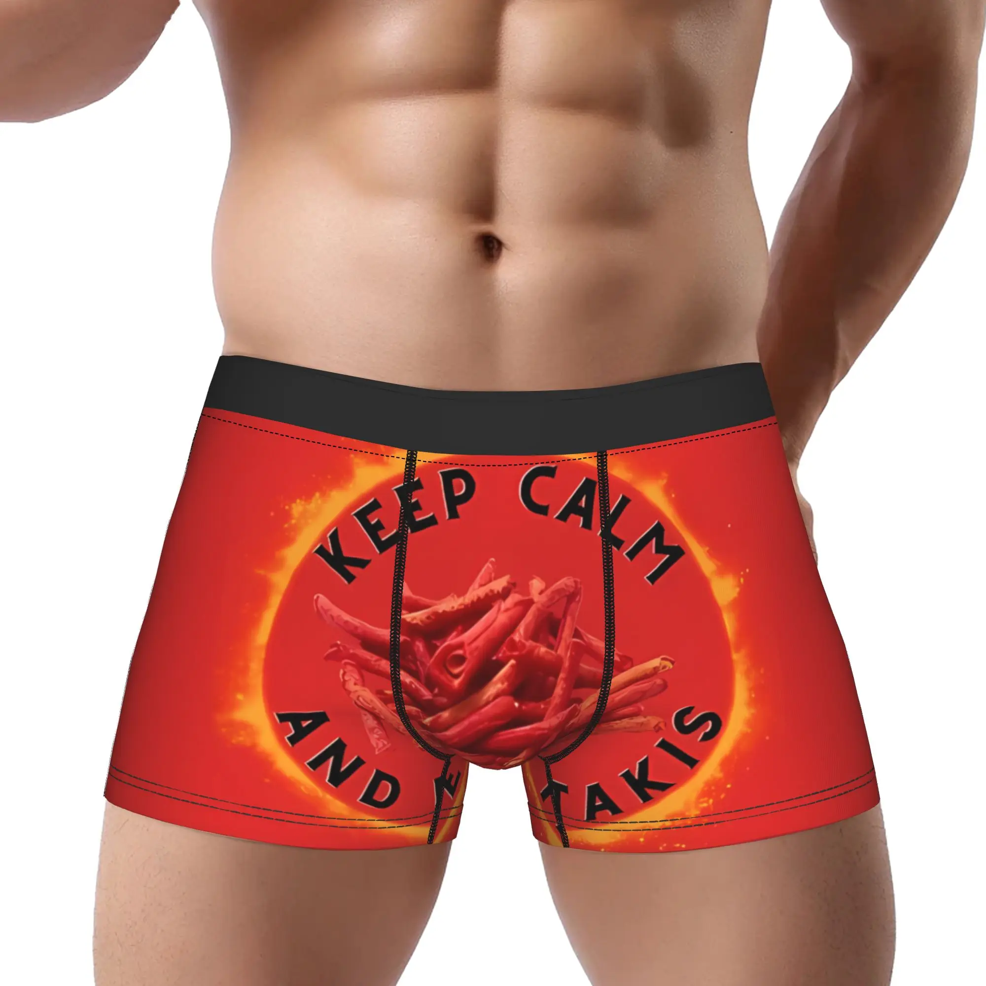 Fuego Keep Calm And Eat Takis Takis, bragas transpirables, ropa interior para hombre, pantalones cortos cómodos, calzoncillos tipo bóxer