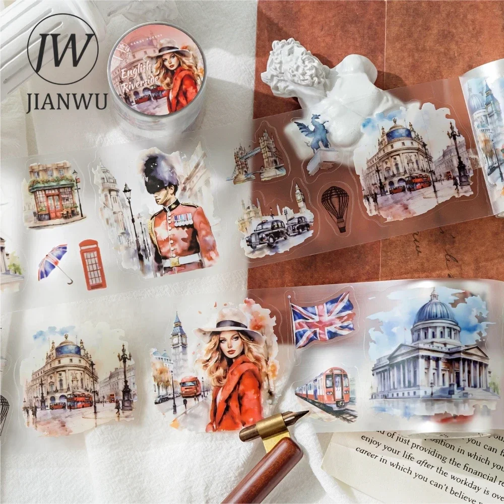 

JIANWU 60mm*200cm Travel Landscaping Story Series Vintage Character Material Collage PET Tape Creative DIY Journal Stationery