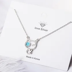 925 Sterling Silver Cat Crystal Pendants Necklaces For Women Gift Female Party Luxury Jewelry Offers GaaBou