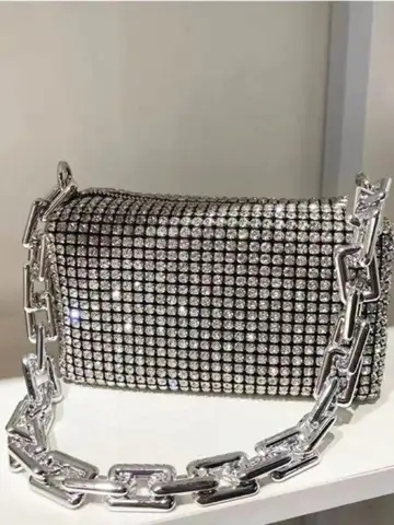 Borsa a secchiello con strass allover, borsa da ballo con catena glitterata, mini borsa a tracolla da donna (6,3 * 3,54) pollici