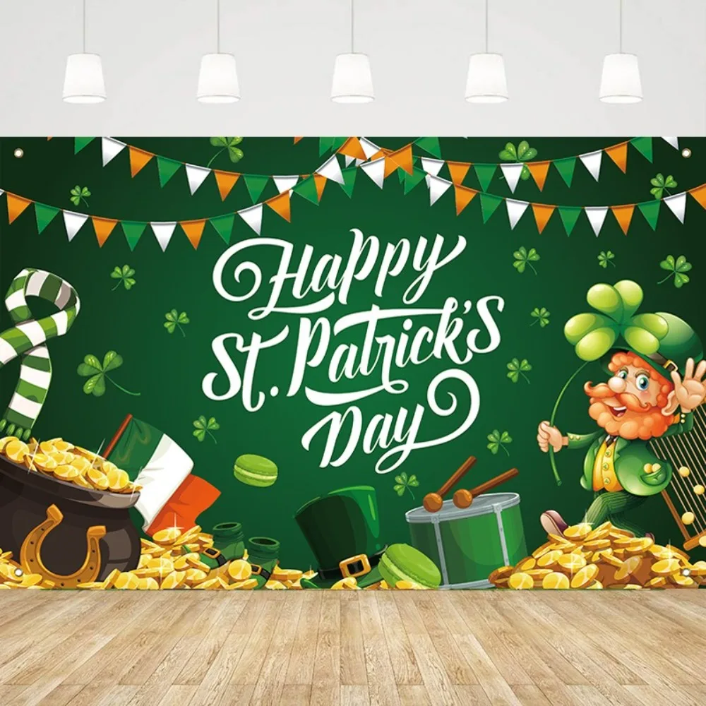 Green St. Patrick's Day Photography Backdrop Celebrate Festive Happy St. Patrick’s Day Background Polyester