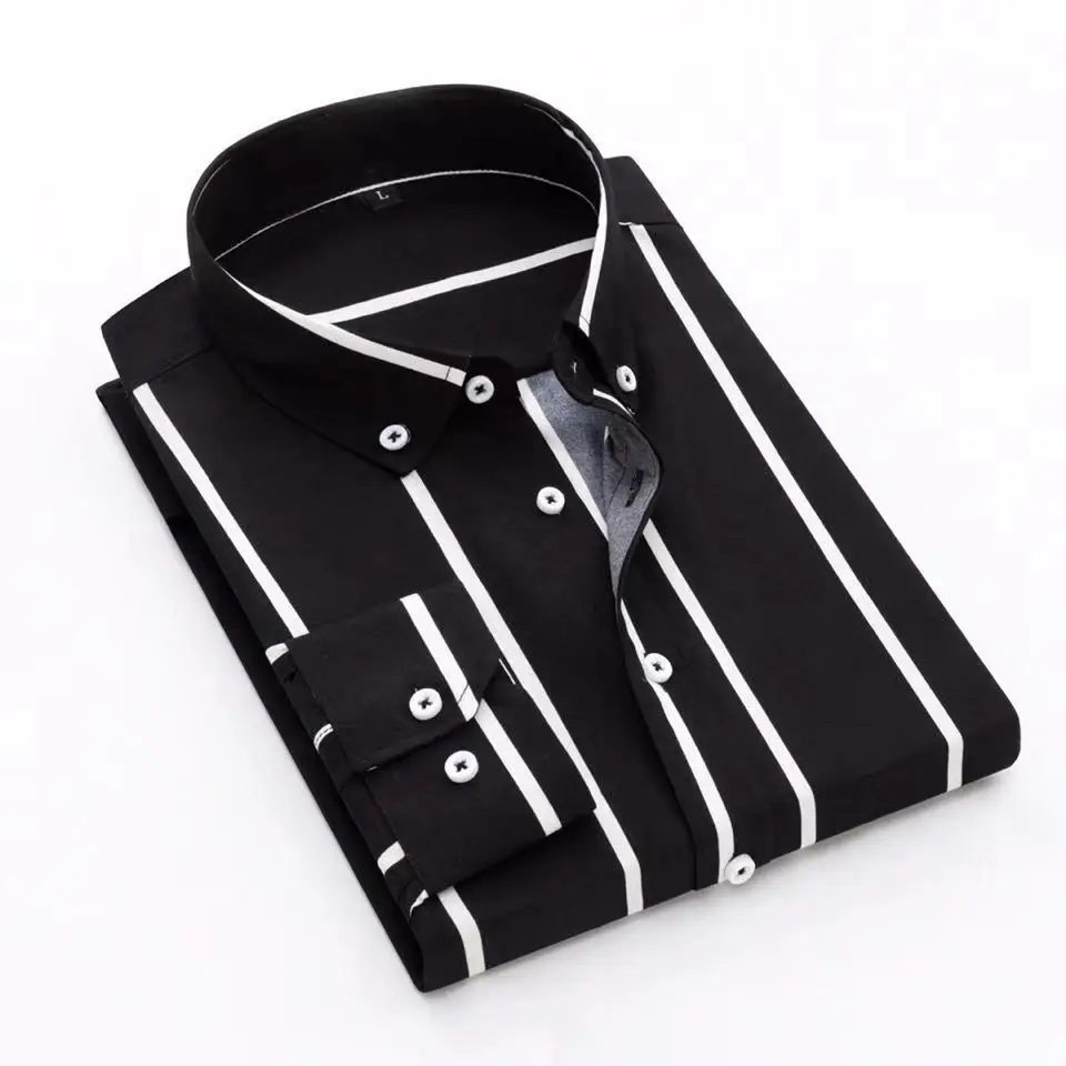 Men Printed Shirt Spring and Autumn Long-sleeved Pocket Stripes Shirt Slim Man Fashion Korean All Matching Casual Undershirt