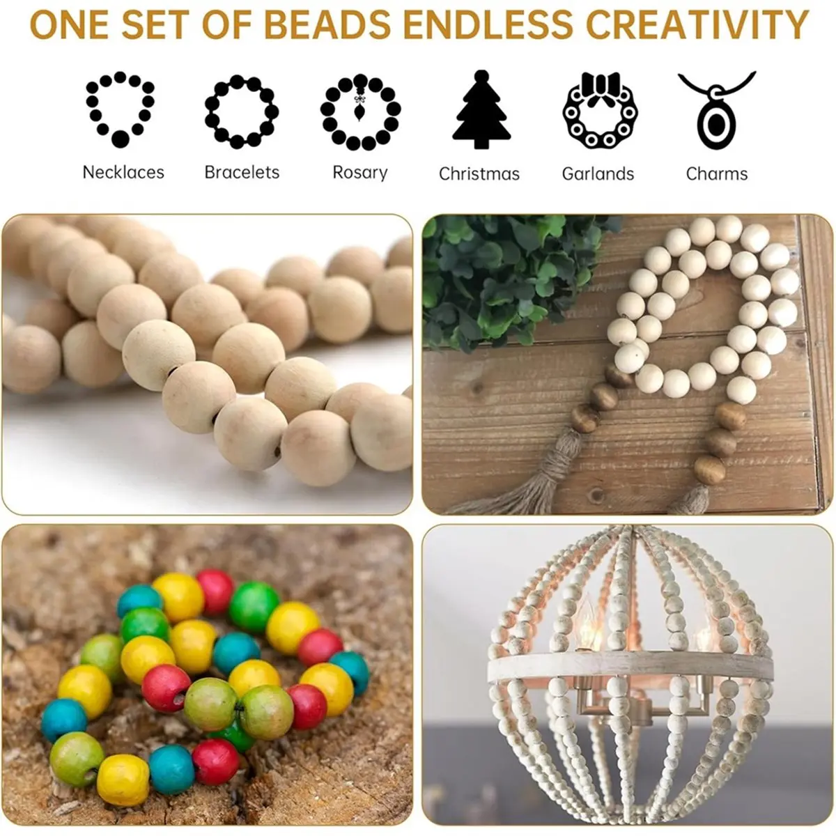 HAPPY EVER 20pcs 2 Inch Wood Beads 50mm Diameter Natural Unfinished Round Wooden Spacer Beads DIY Crafts