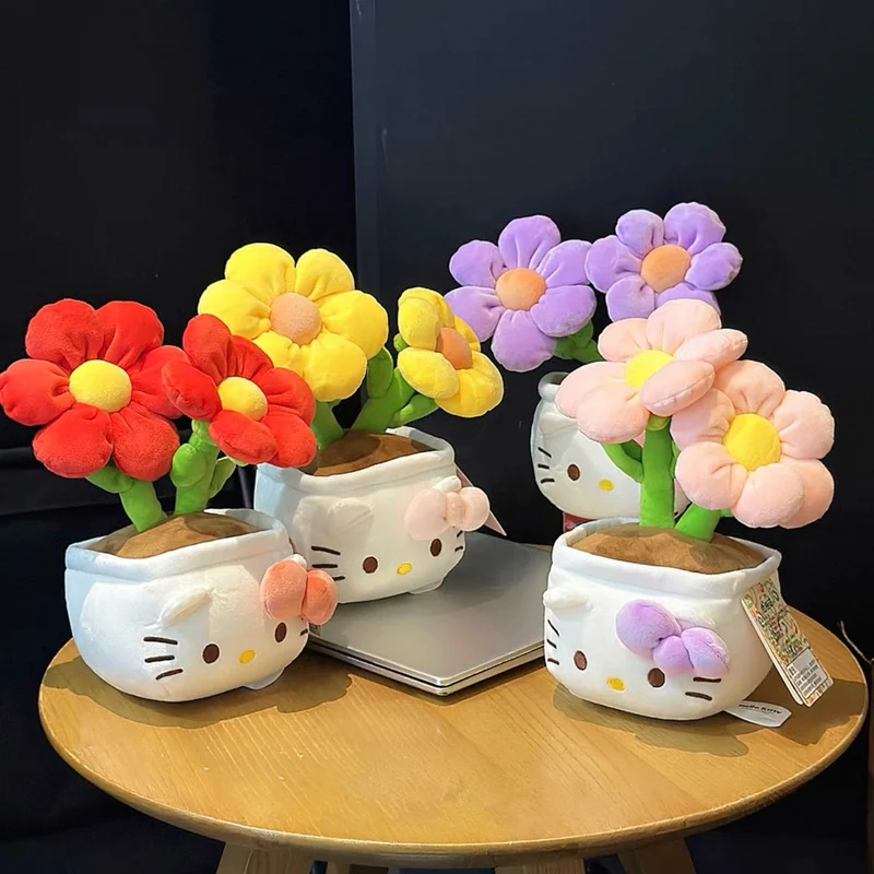 

23 см Hello Kitty Kawaii плюшевые мягкие растения в горшке орнамент плюшевая кукла Hello Kitty фиолетовый плюшевый подарок цветочный орнамент подарок