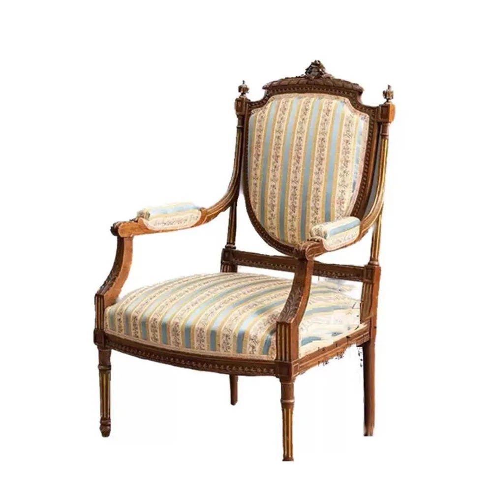 

Одноместный диван из массива дерева с резьбой в виде цветка и золотого цвета, повседневный одиночный стул