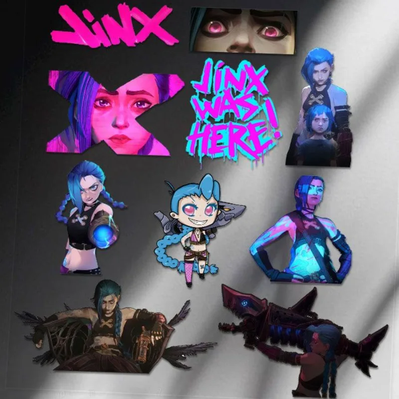 League of Legends Arcane JINX Popular Anime Peripheral Suitcase Electric Car Reflective Waterproof Sticker Pretty Stationery