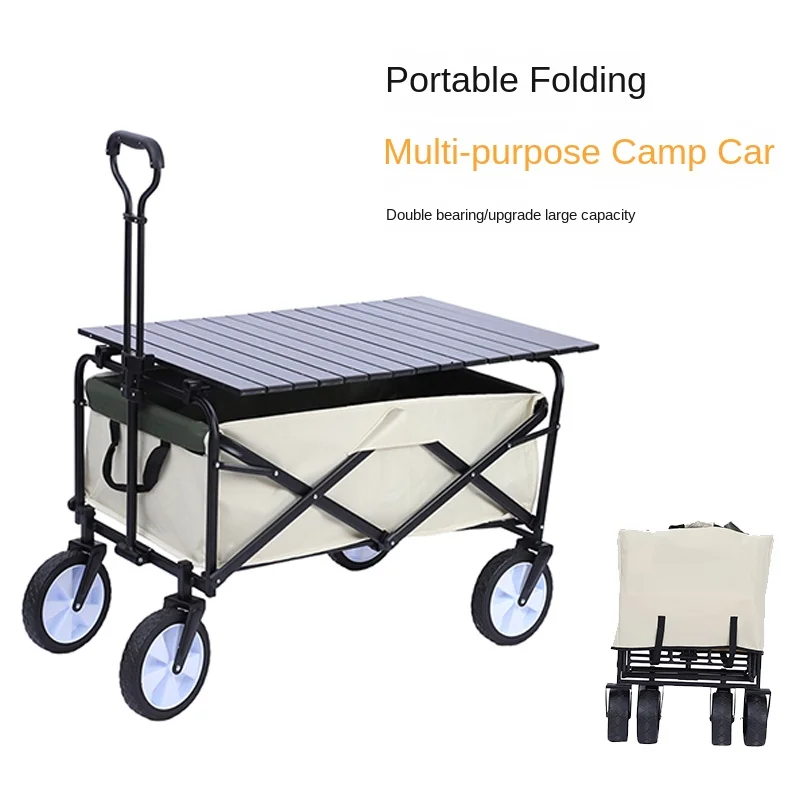 Campground Car Trolley Camping Trailer Folding Picnic Four-Wheel with Table Board