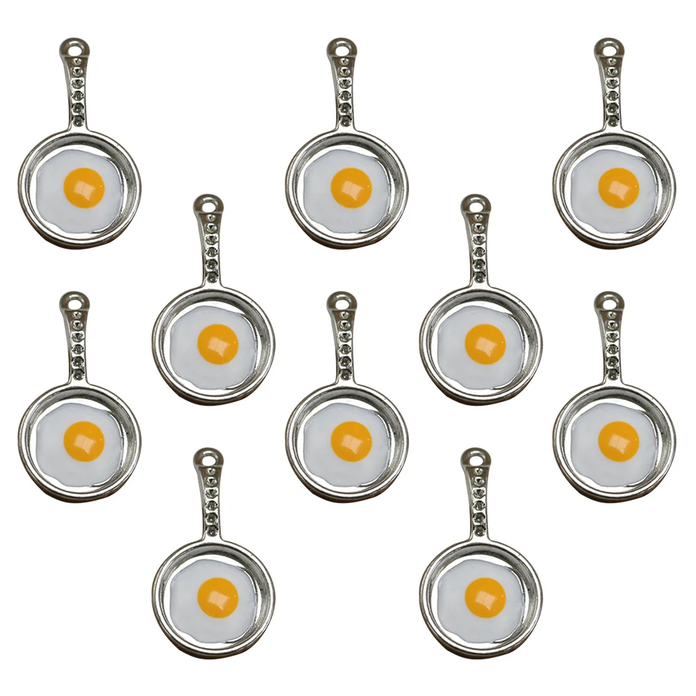 10pcs Fried Egg Pan Pendant Alloy Charms Jewelry Making Accessories for Necklace Bracelet ( Silver)