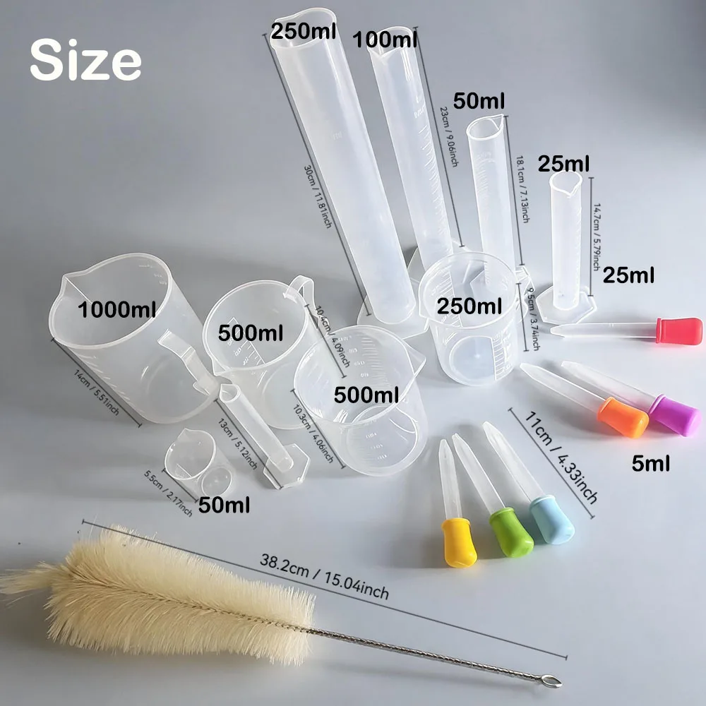 17 Pieces of Plastic Measuring Cup and Dropper Set, Laboratory Liquid Measuring Tool, Chemical Experiment Measuring Container