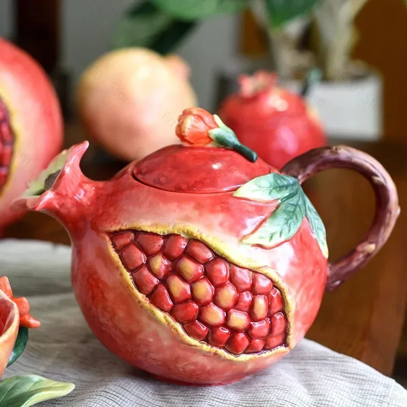 Pomegranate Ceramic Coffee Pot Coffee Cup Set Home Afternoon Plate Set Flower Tea