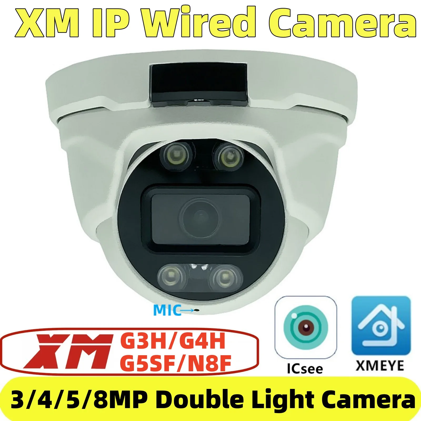 8/5/4/3MP XM IP Metal Dome Camera Double Light Motion Detect Built-In MIC Audio XMEYE ICsee P2P Onvif RTSP Low illumination