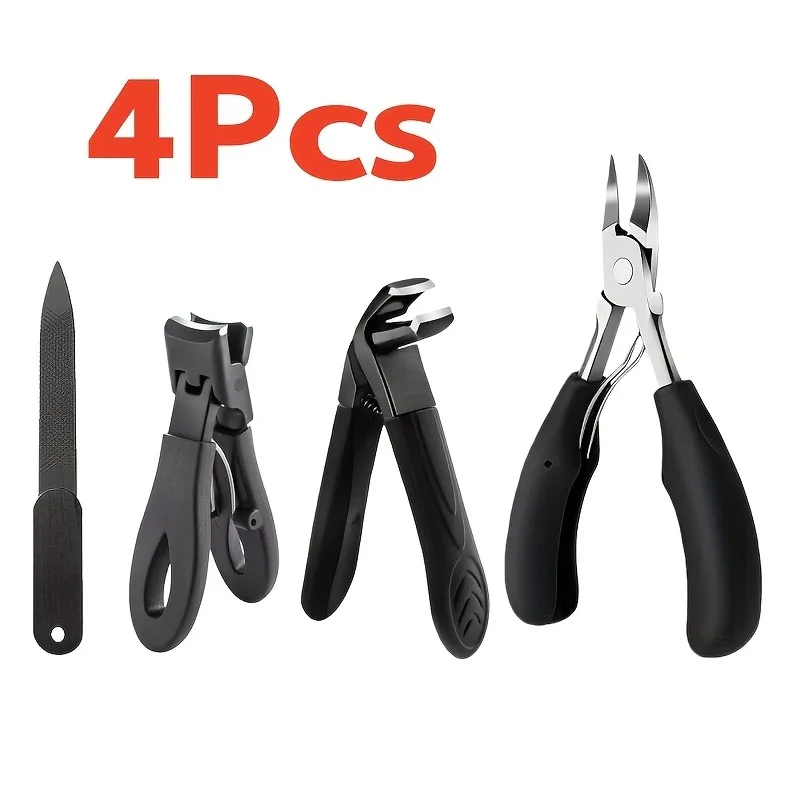 4Pcs Stainless Steel Nail Care Kit Large Opening Nail Clippers Cuticle Nipper Nail File Manicure Pedicure for Thick Toenails