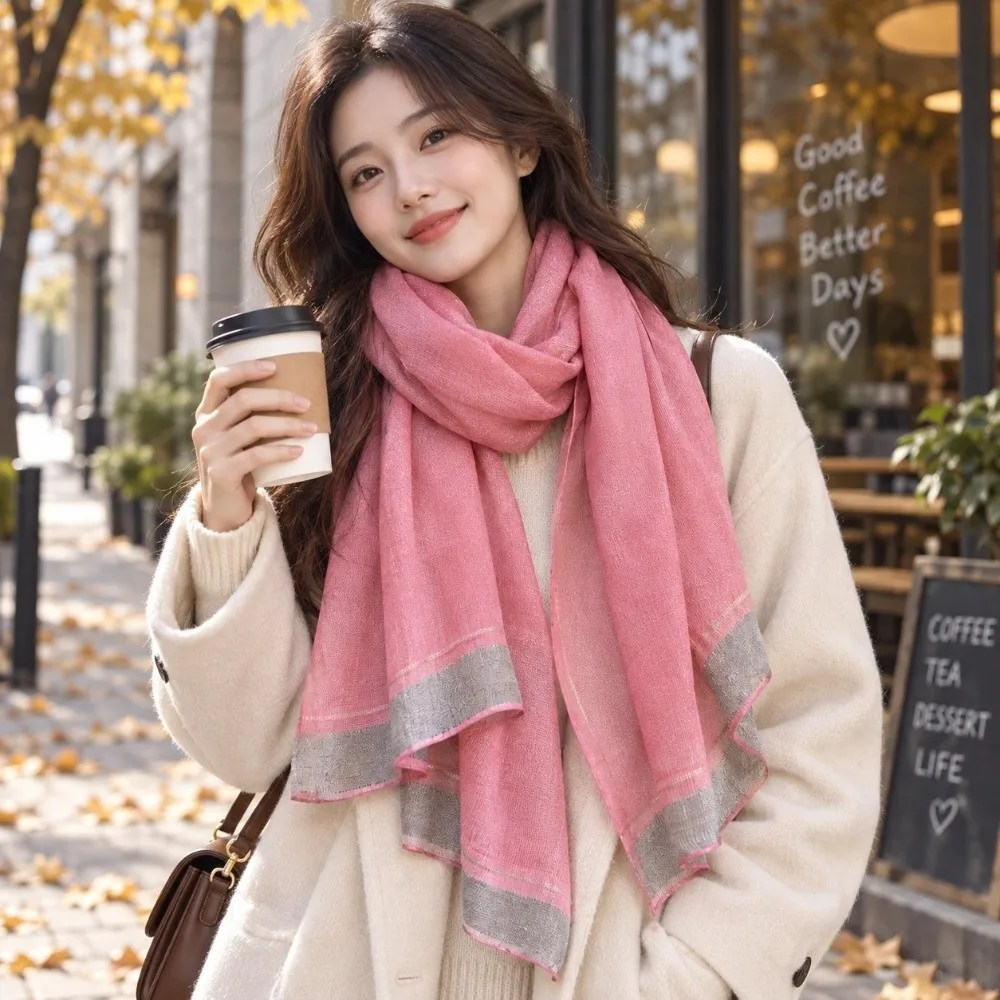 Vintage Large Size Imitation Silk Scarf Breathable Elegant Border Shawl Soft Silky Scarf For Women