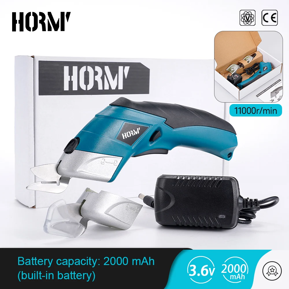 Hormy USB rechargeable electric scissors 3.6V fabric leather fabric cardboard plastic cutting tool with built-in 2.0Ah battery