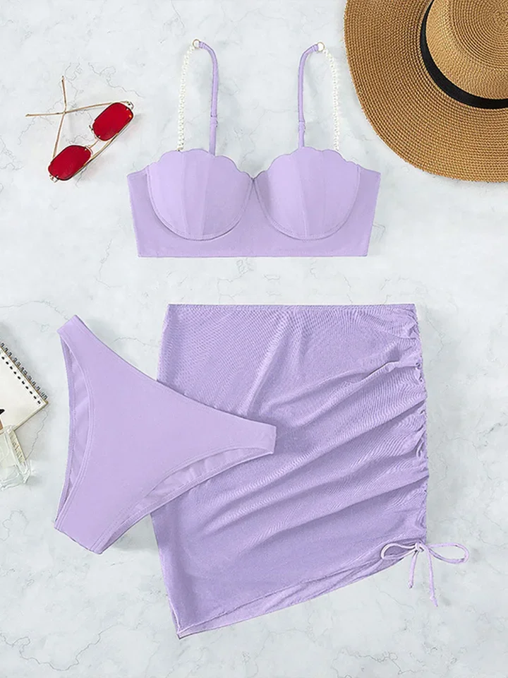 Vzvn Sexy Spaghetti Strap Bikini Women Split Swimsuit Beach Sunscreen Bikini 2026 All Season Backless Bikinis Skirt 3 Piece Set