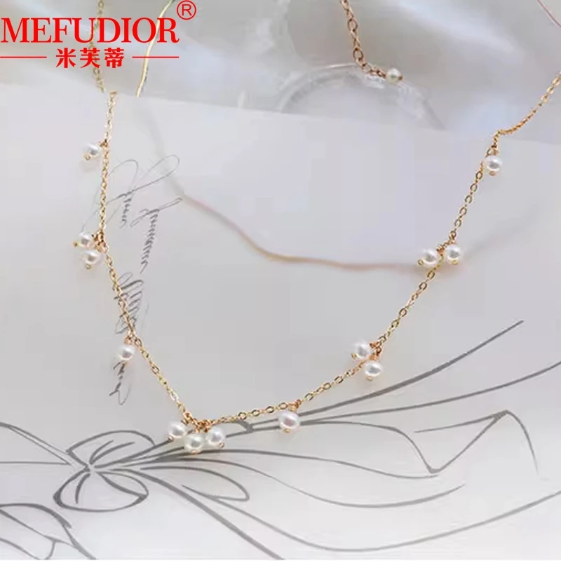 14k\18k Gold Natural White Pearl Choker Pendant Yellow Gold Color Chain Necklace Women's Vintage High Qualiry Jewelry Party Gift