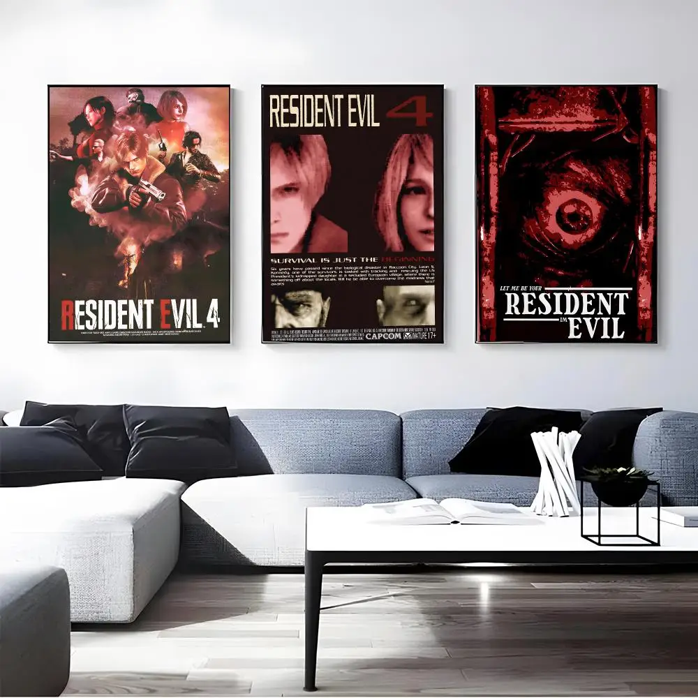 Game resident Evil Poster Self-adhesive Art Waterproof Paper Sticker Coffee House Bar Room Wall Decor