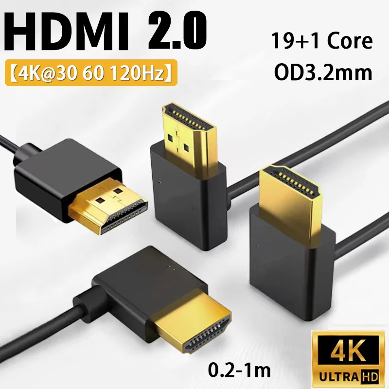 OD3.2mm Thin 4K HDMI Extension Cable High Speed Multi-angle HDMI Male to Female Elbow Wire Cord Extender HD 3D ARC/eARC Ethernet