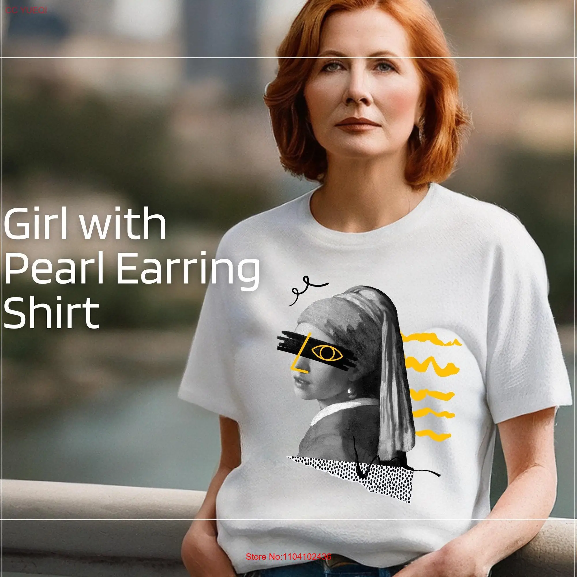 Vintage Style ArT T Shirt Girl with Pearl Earring Collage Unique Wearable for Women Perfect Lovers and History Buffs