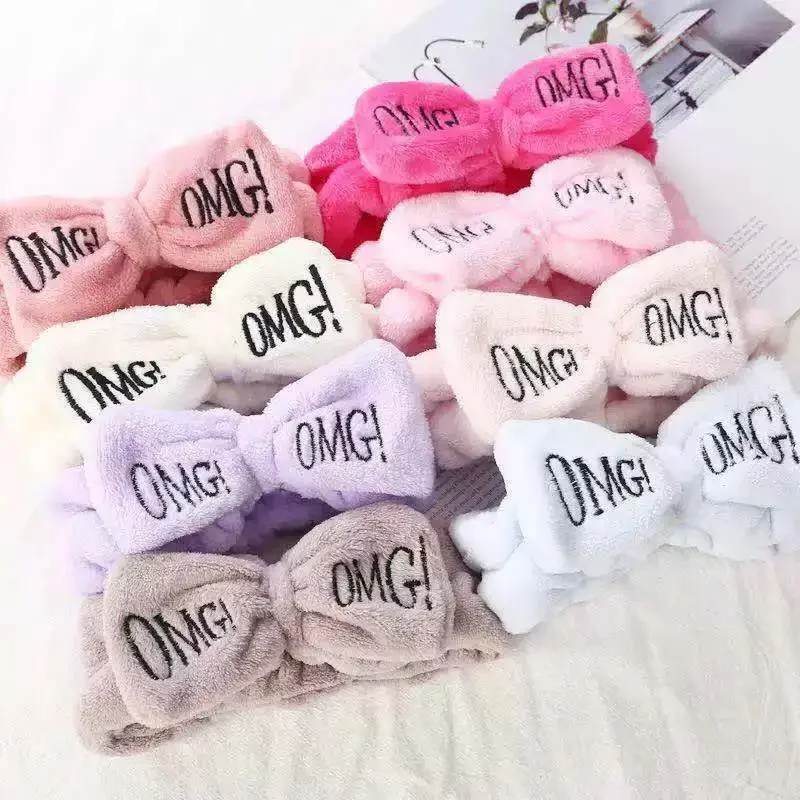 Colorful Women Bow Hair Band Fashion  Letters Wash Face Headband Girls Headwear Hairbands Coral Fleece Hair Accessorie