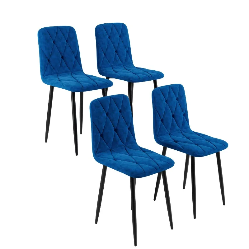 Modern style PU leather dining chair 4-piece set with diamond-stitched sturdy metal legs