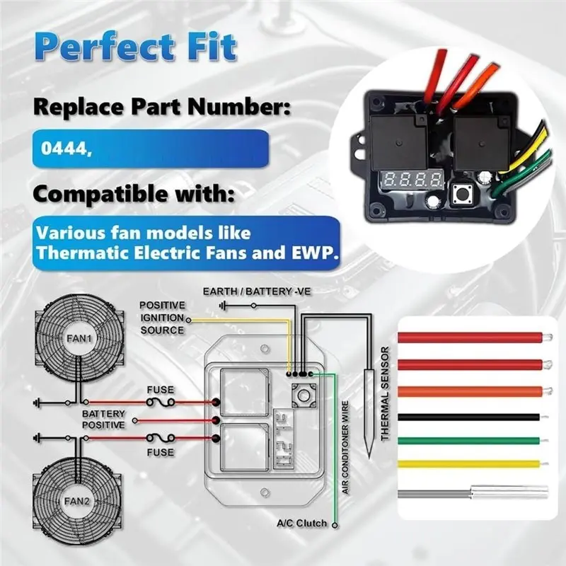 Durable-Adjustable Electric Cooling Fan Universal Radiator Fan Controller Switch 12V Thermostatic Relay Kit 1Set As Shown