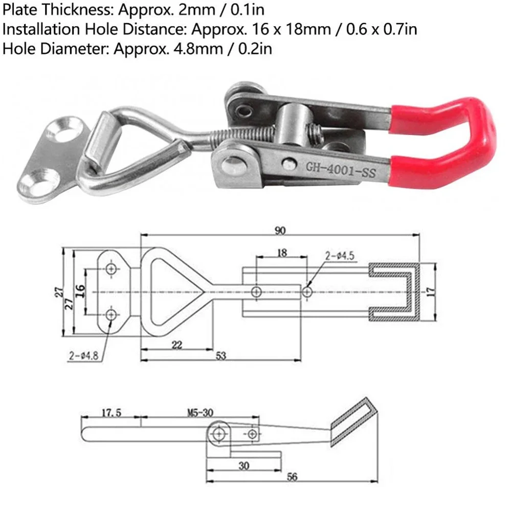 Factory Home Toggle Clamp Quick Clamp GH-4001-SS Stainless Steel Adjustable Door Bolt Type Automotive Machinery