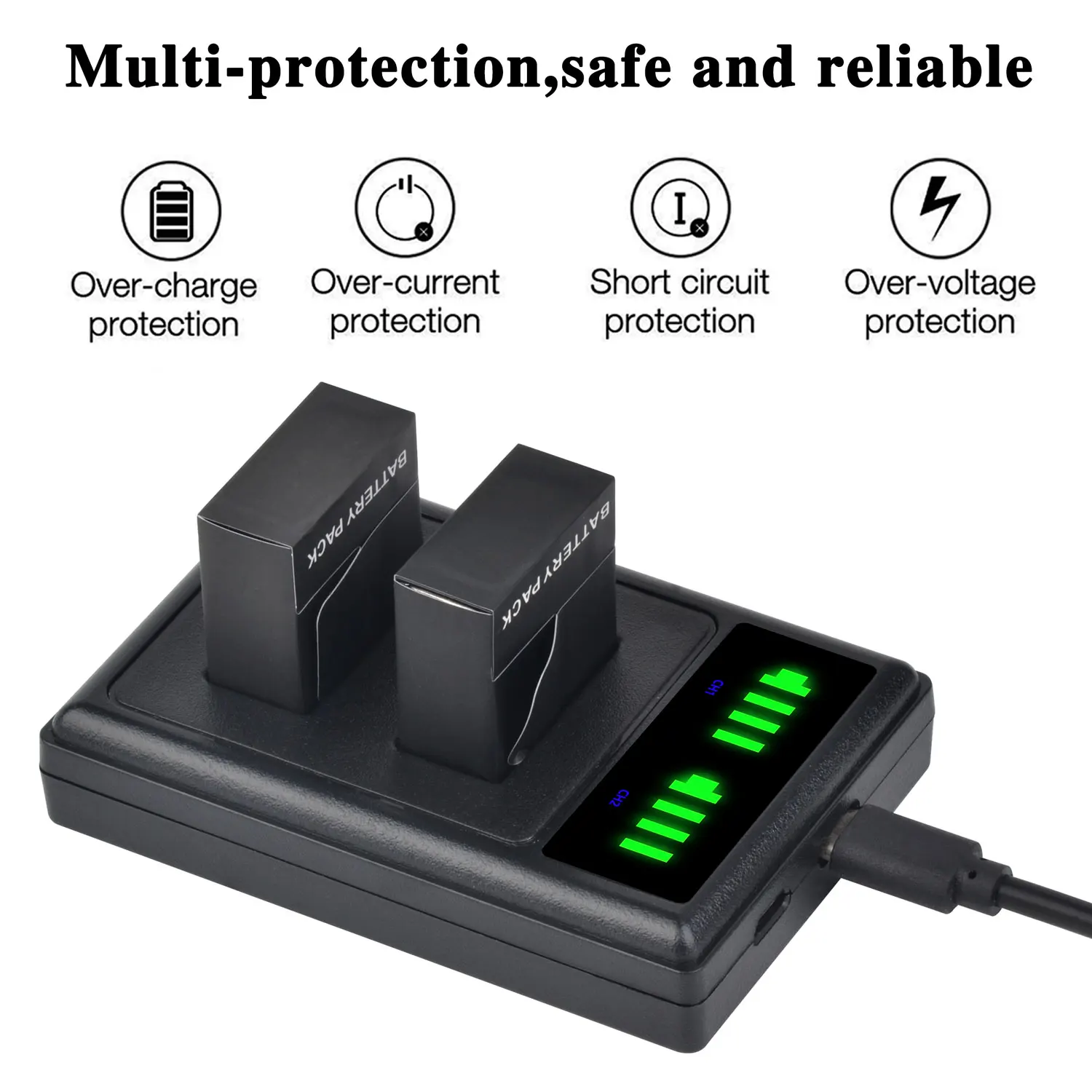 1600mAh AHDBT-301 302 Battery+LED USB Charger for GoPro Hero3+Go Pro hero 3 hero 3 Black Edition White Silver Edition HD Cameras