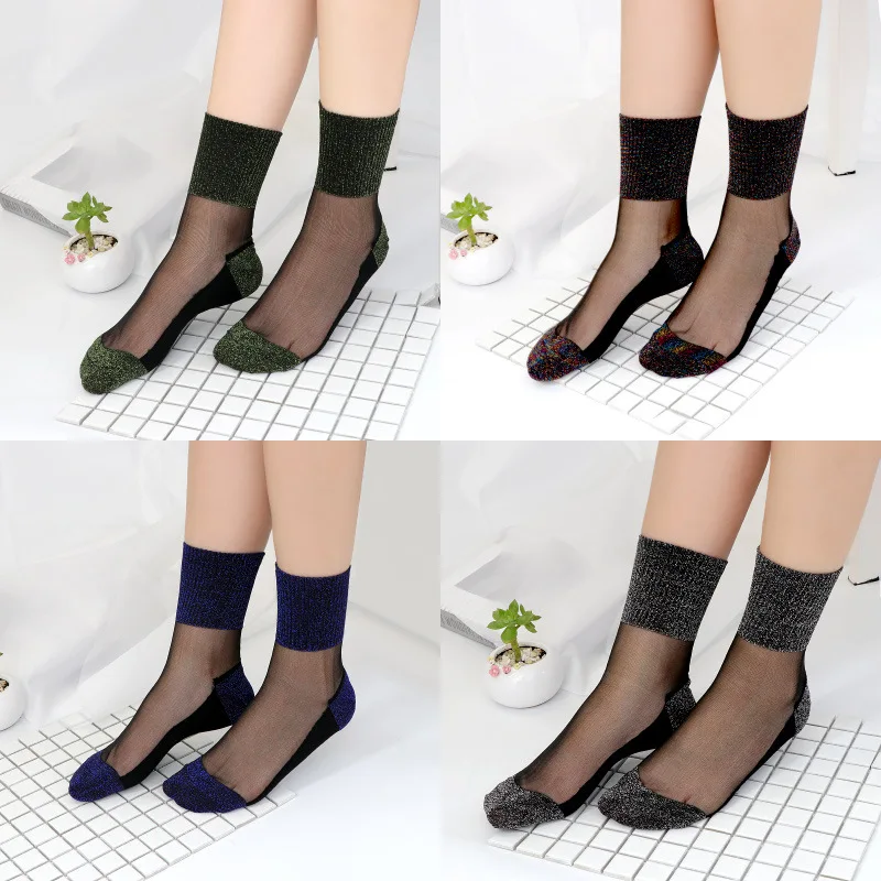 Sexy Lace Mesh silk Fishnet Socks Fiber Transparent Stretch Elasticity Ankle Net Yarn Thin Women Cool Socks 1pair=2pcs TMD03