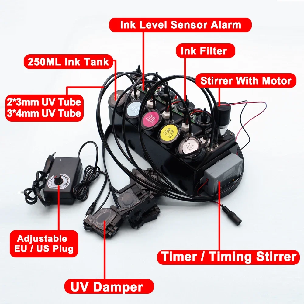 

UV White Ink CISS System With Damper Stirrer Timer Speed Adjustable For L1800 L800 L805 UV DTF Modify with Level Sensor Alarm