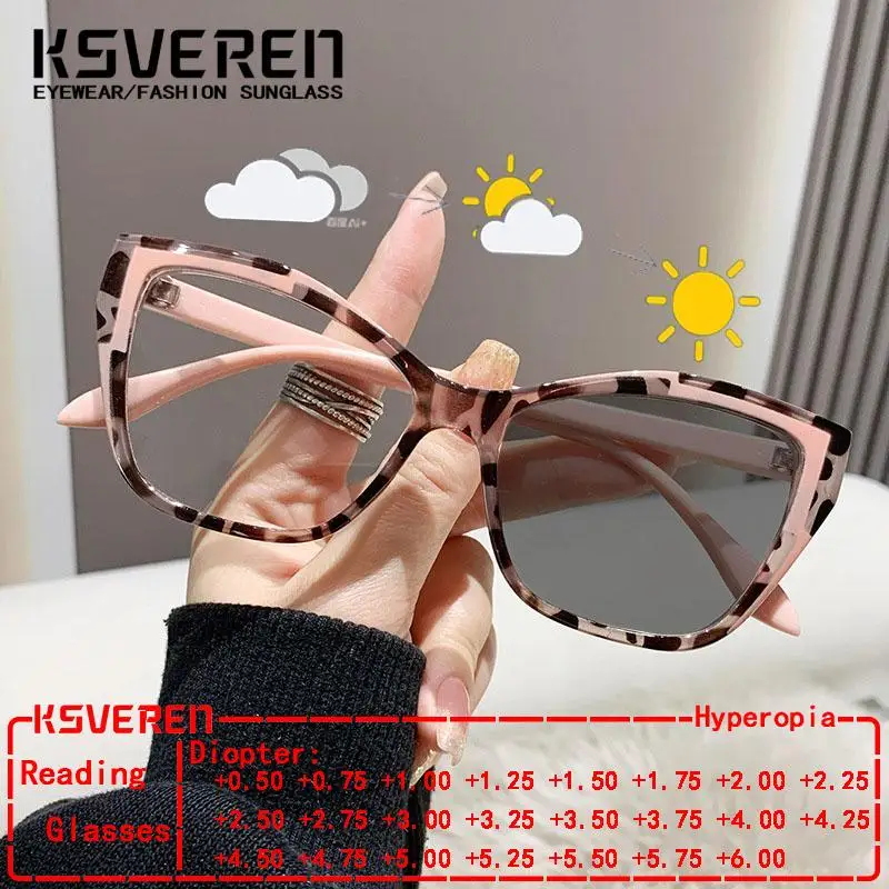 

Women Cat Eye Photochromic Reading Glasses Double Color Designer Prescription Presbyopic Glasses Outdoor Color Changing Eyewear