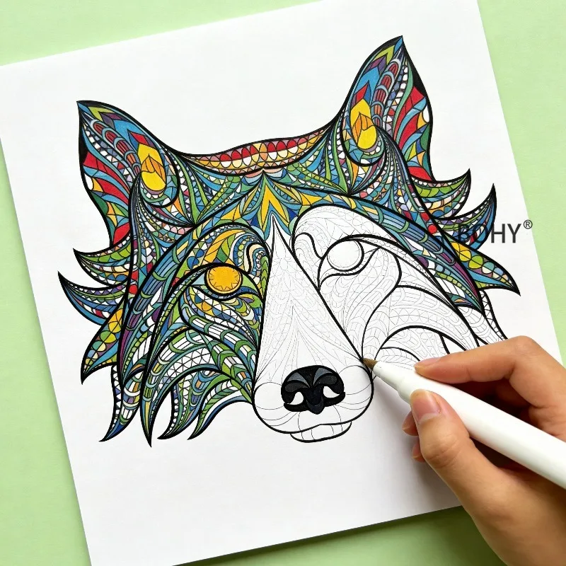 A Zen Inspired Coloring Book, Incluide Themed Sketches of Ethnic Wolves, Deer, Eagles, Etc., 12 Pages, Large Unbound Loose Pages