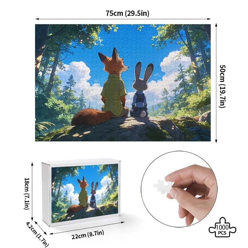 1000 stuks Disney Zootopia Judy Hopps en Nick Wilde posterpuzzel, hoge moeilijkheidsgraad, doe-het-zelf-huisdecoratie, verjaardagspuzzel, ideaal cadeau