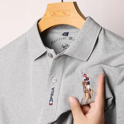 New Men's Casual Embroidery Long Sleeve Polo Shirt Fashion Solid Color Top