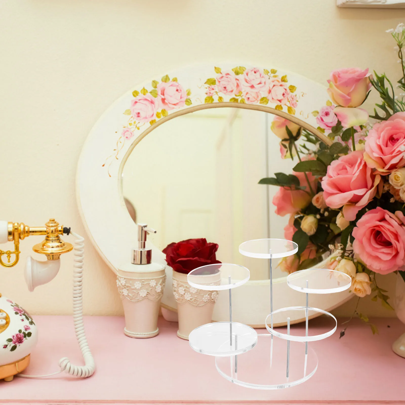 

Clear Jewelry Acrylic Riser Stand Desktop Ring Holder Compact Multi-Layer Shelf For Small Spaces Display Shelf Riser