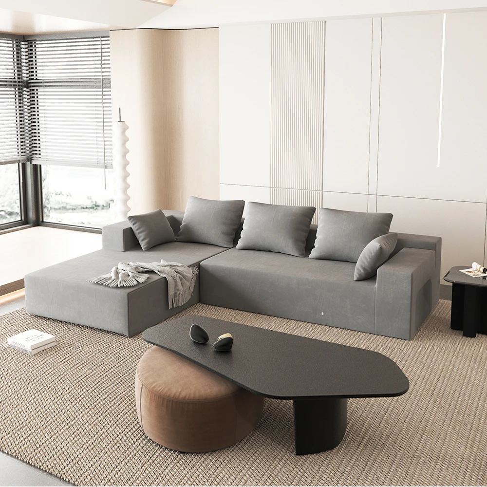 

Bedroom/ Living Room No Assembly Required Microsuede L-Shaped Couch with Chaise & Pillows Minimalist 2 Pieces Compressed Sofa