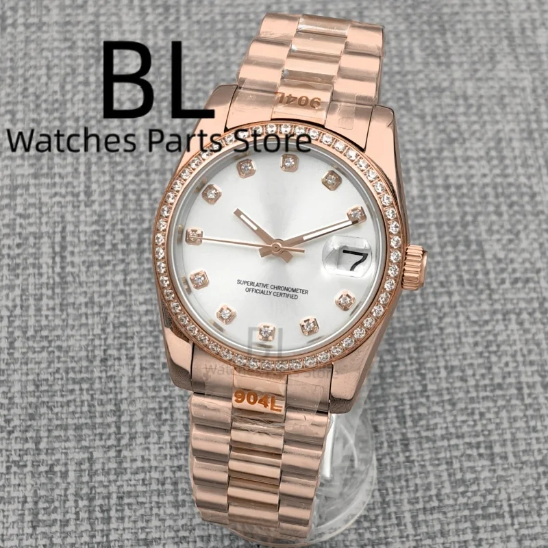 ساعة BLIGER أوتوماتيكية جديدة فاخرة مزينة بالذهب الوردي للرجال NH35 ساعة يد ميكانيكية للرجال من الفولاذ المقاوم للصدأ مقاومة للماء