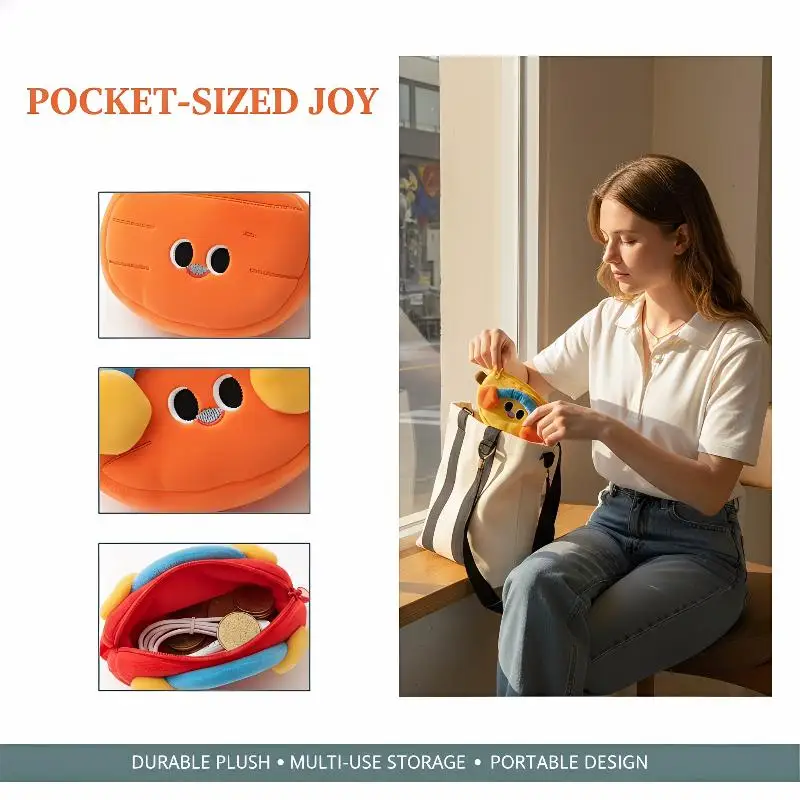 Cartoon Fruit Plush Coin Wallet for Girls Kawaii Purse Multiuse Key Bag with Jewelry and Data Cable Storage for Travel