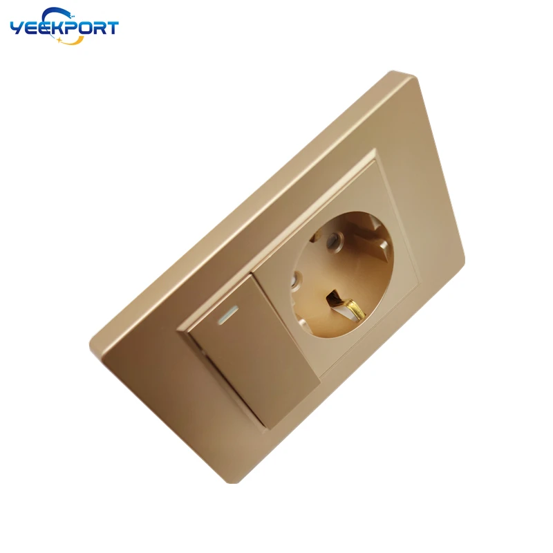 118mm EU Haushalt Deutscher Standard Goldene PC Flammhemmende Steckdose 16A 2-Loch Netzstecker Wandsteckdose mit Schalter-Kombination – Detail 4