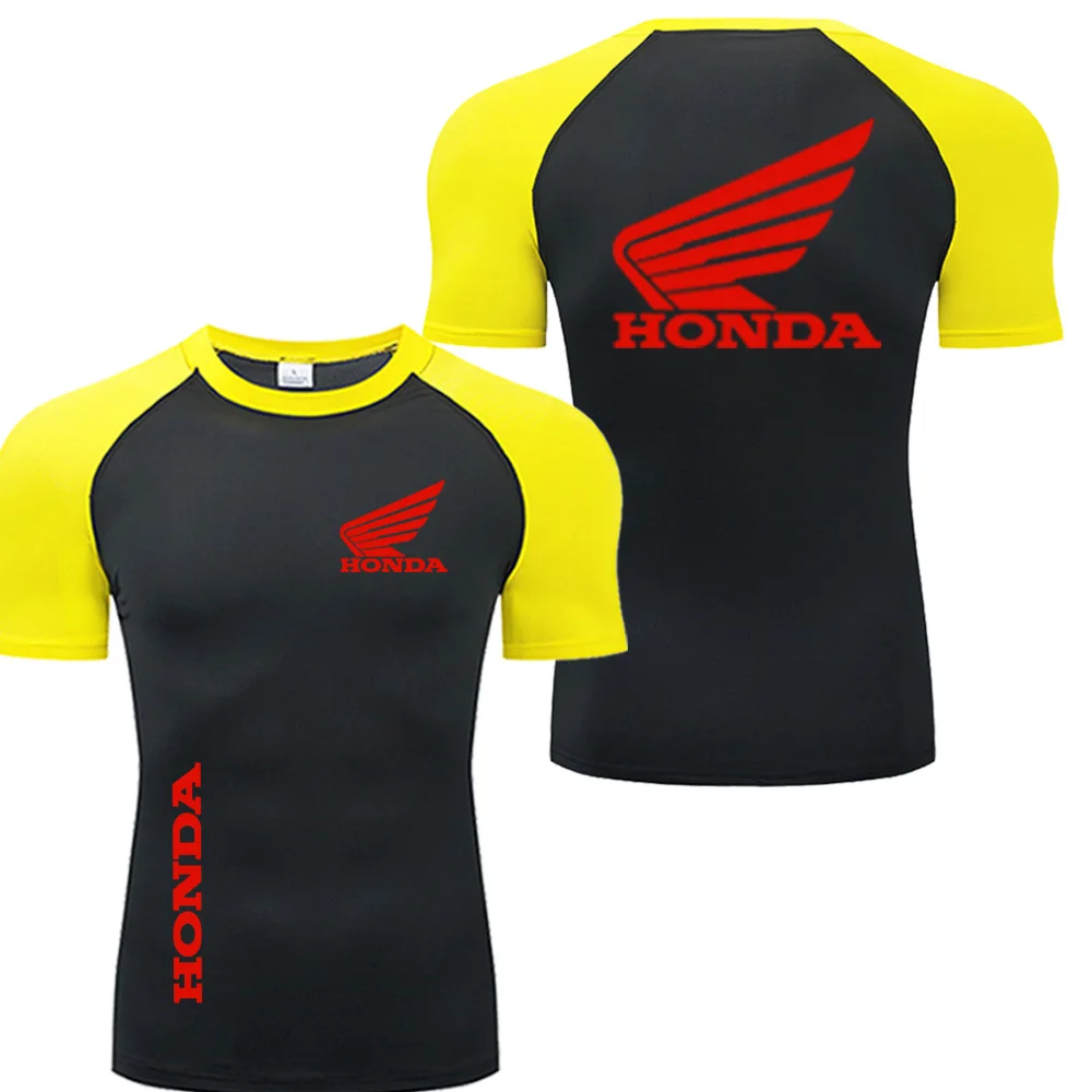2026 الرجال الصيف هوندا الأحمر الجناح شعار مضغوط قميص الرجال الرياضة التجفيف السريع تي شيرت تنفس لممارسة الصالة الرياضية