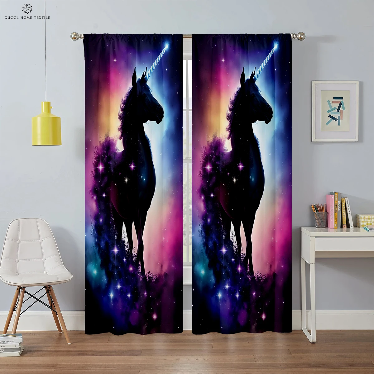 

Window curtains fantasy unicorn purple shiny custom curtains children's room living room kitchen curtains home decoration 2PCS