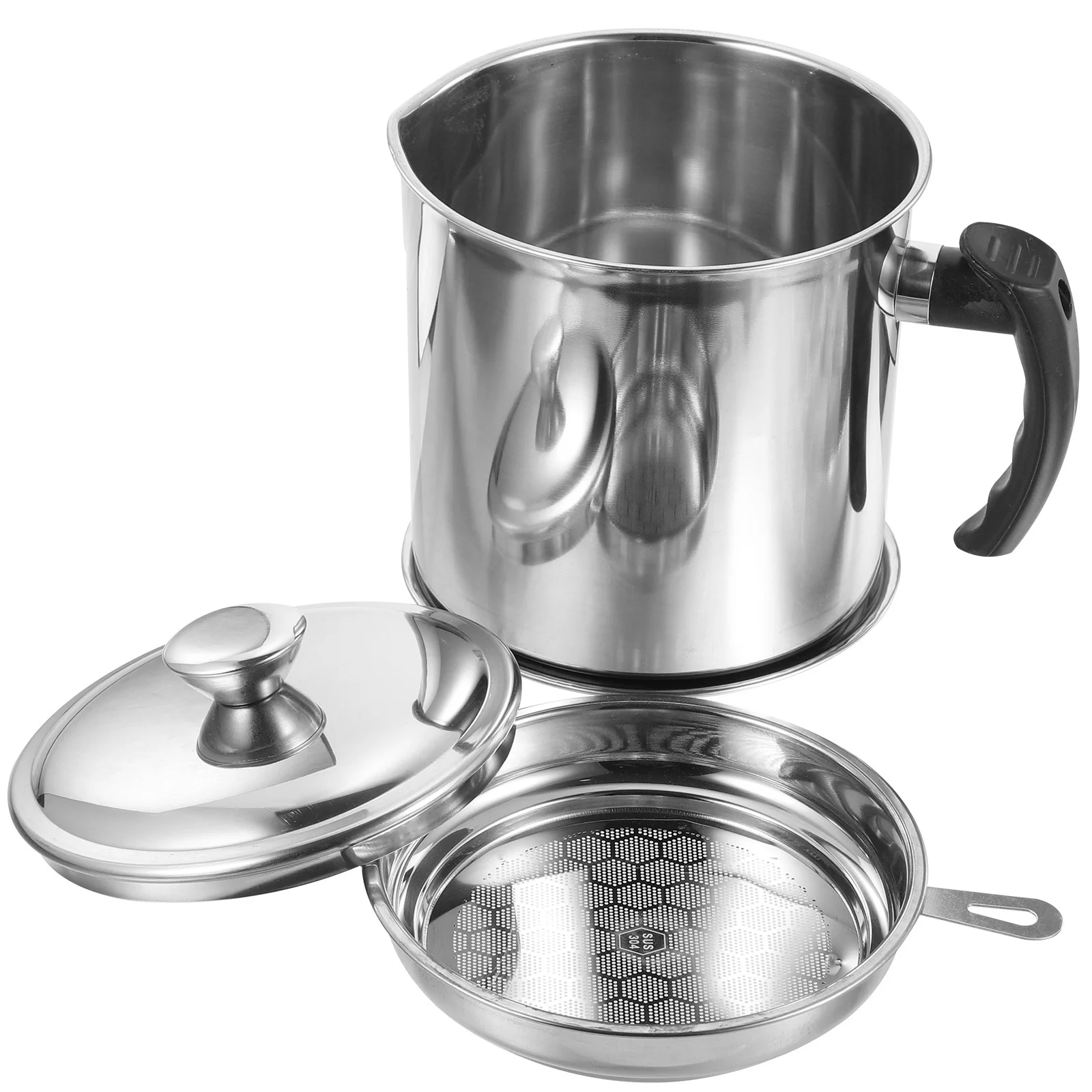 1 Set Stainless Steel Strainer Pot Large Capacity Kitchen Grease Container Oil Storage Filtering Cooking Bacon Grease Can Oil