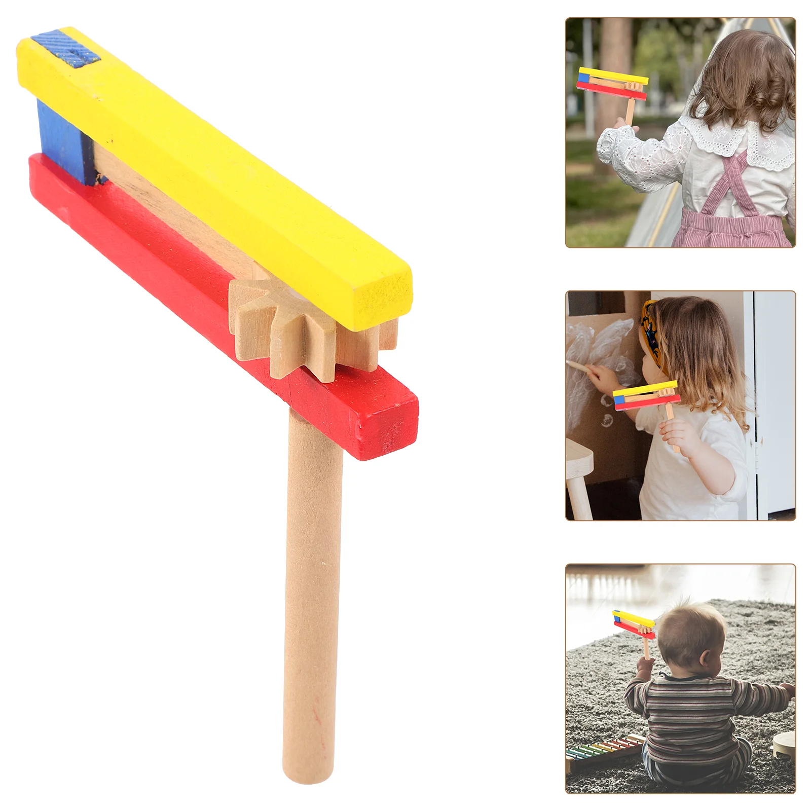 4 Pcs Educational Wood Castanet Long Handle Wooden for Kids Clapper Percussion Instrument Children with Musical Instruments