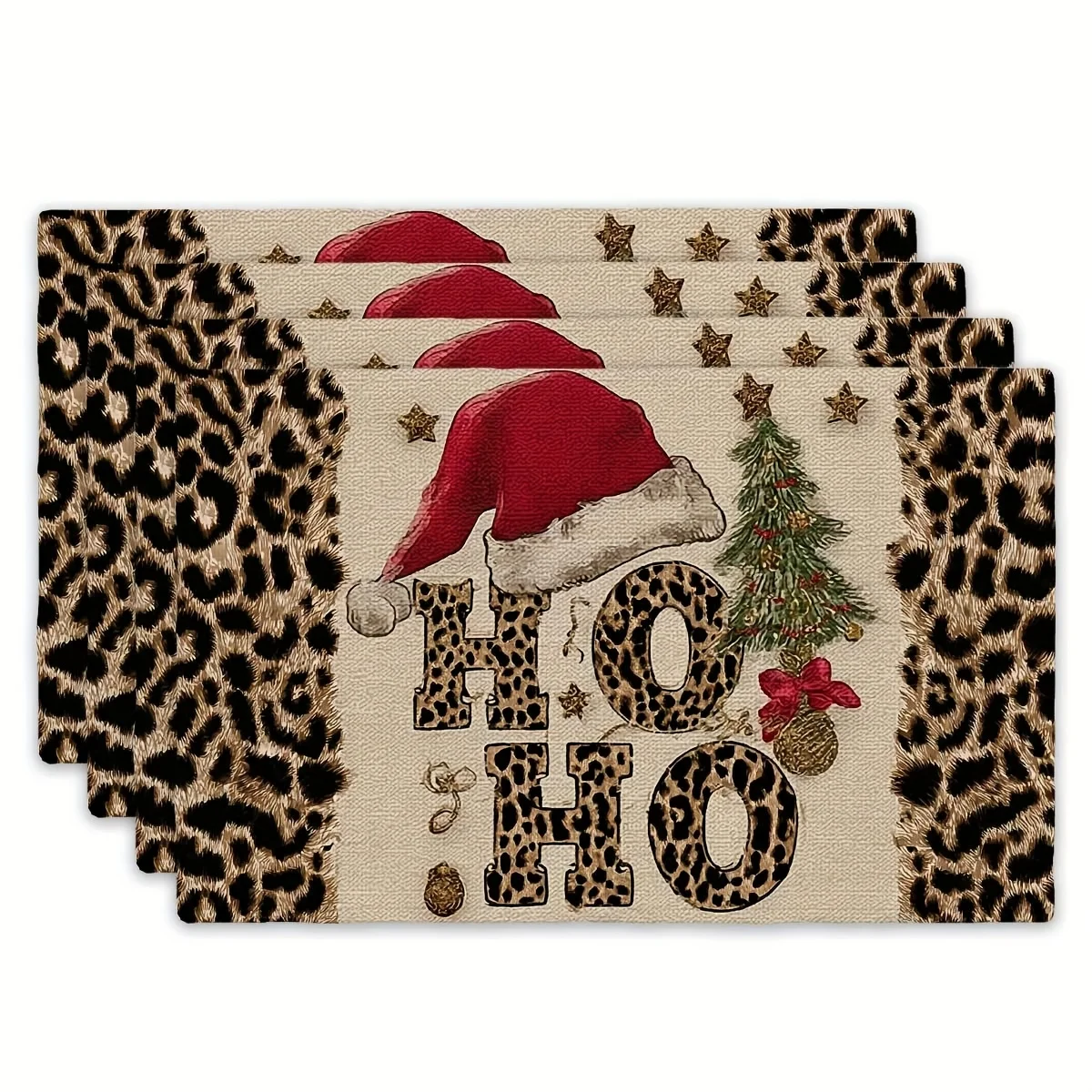 4pcs Set of Printed Placemats - Leopard Print 