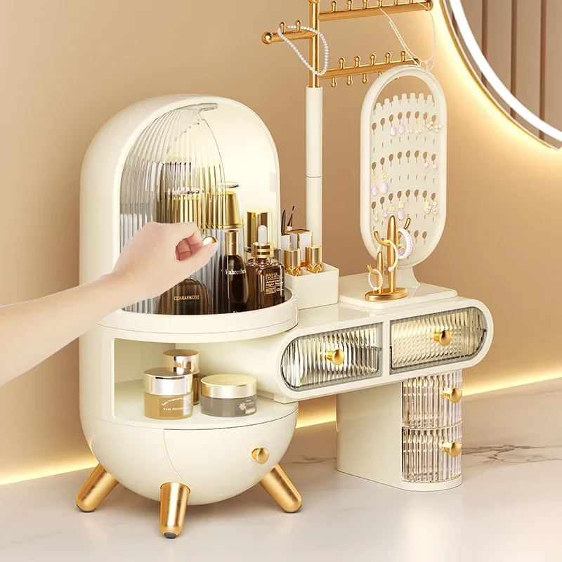 Dressing table, cosmetics storage box, desktop jewelry integrated, dust-proof, high-end feeling, home with mirror