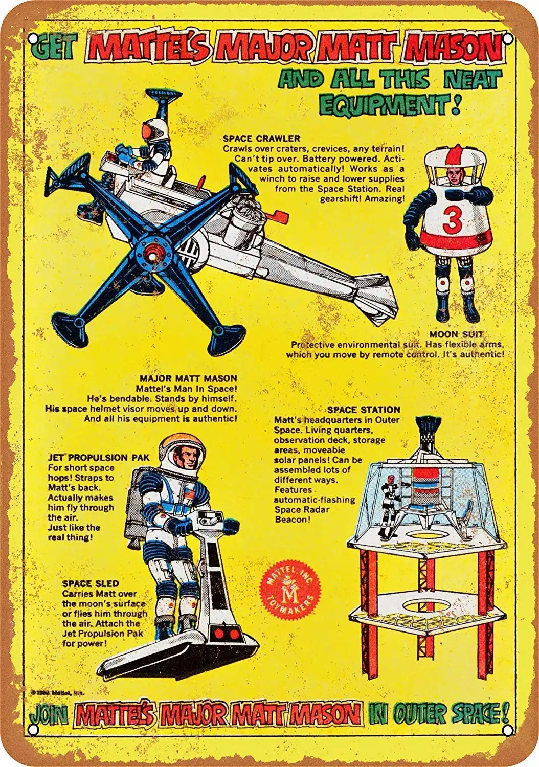 

Isaric Tin Sign 1967 Major Matt Mason in Space - Vintage Metal Sign 8 x 12 Inches