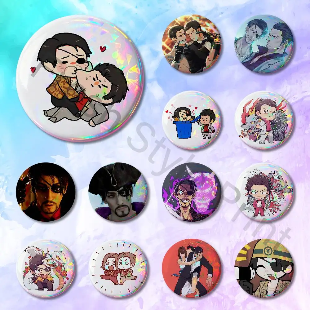 Kiryu Kazuma Majima Y-Yakuza 58mm 44mm HD Print Brooch Badges Pretty Derby Round Display Brooches Lapel Pins