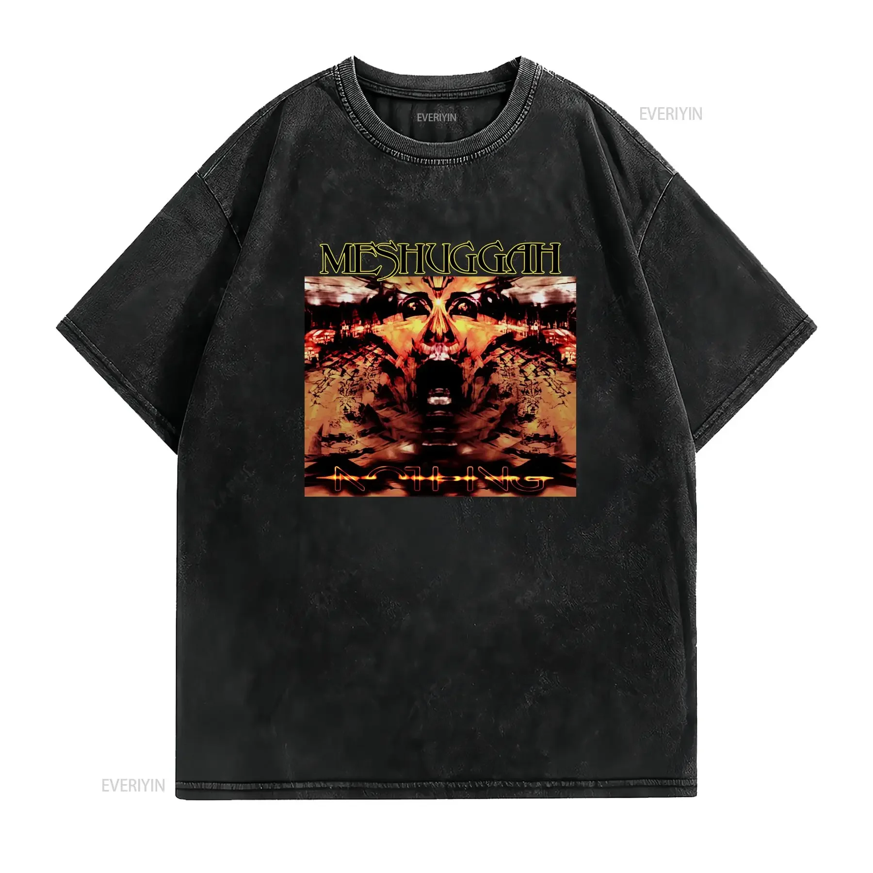 Gothic Dark Heavy Metal Meshuggah Nothing Album Skull Print Streetwear Casual T Shirt vintage Washed Slightly Soft streetwear