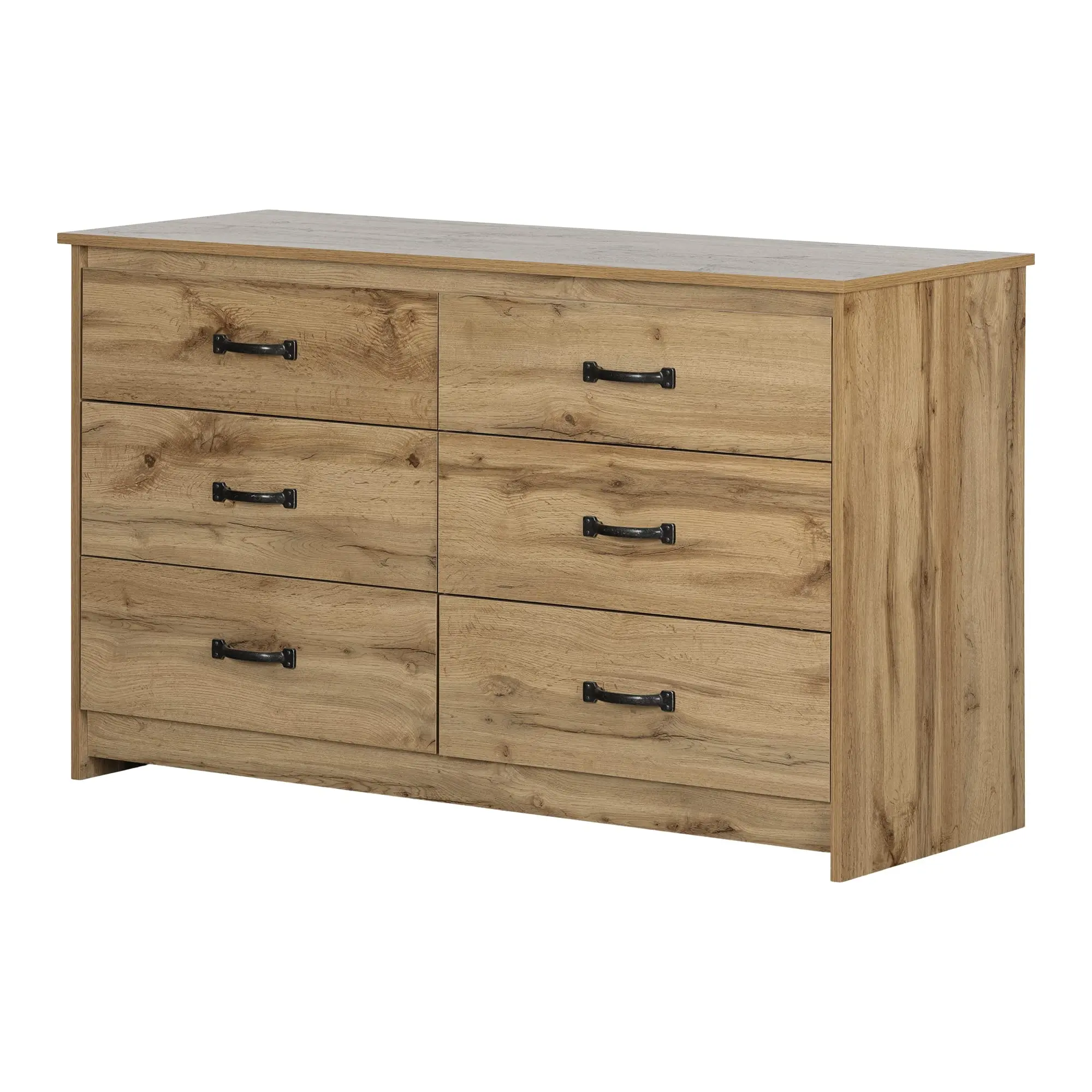 6-Drawer Wooden Dresser Weathered Oak Finish